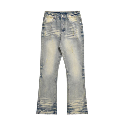 DISTRESSED SCRATCHES DENIM STRAIGHT-LEG PANT