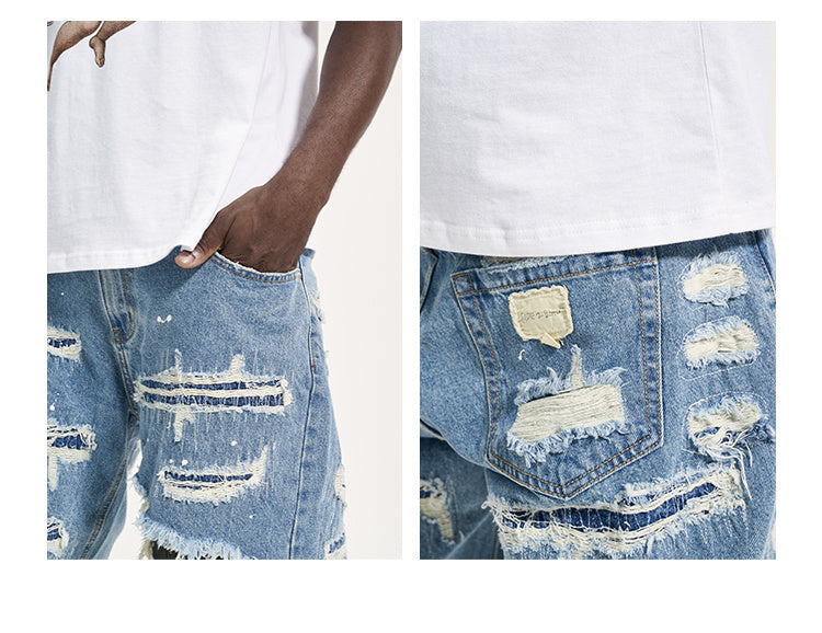 HOLES WASHED DENIM SHORT