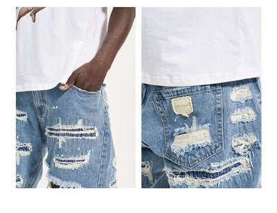 HOLES WASHED DENIM SHORT