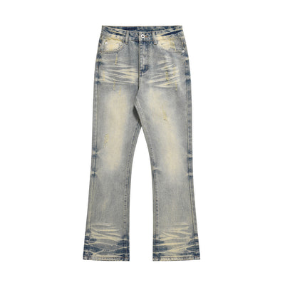 DISTRESSED SCRATCHES DENIM STRAIGHT-LEG PANT