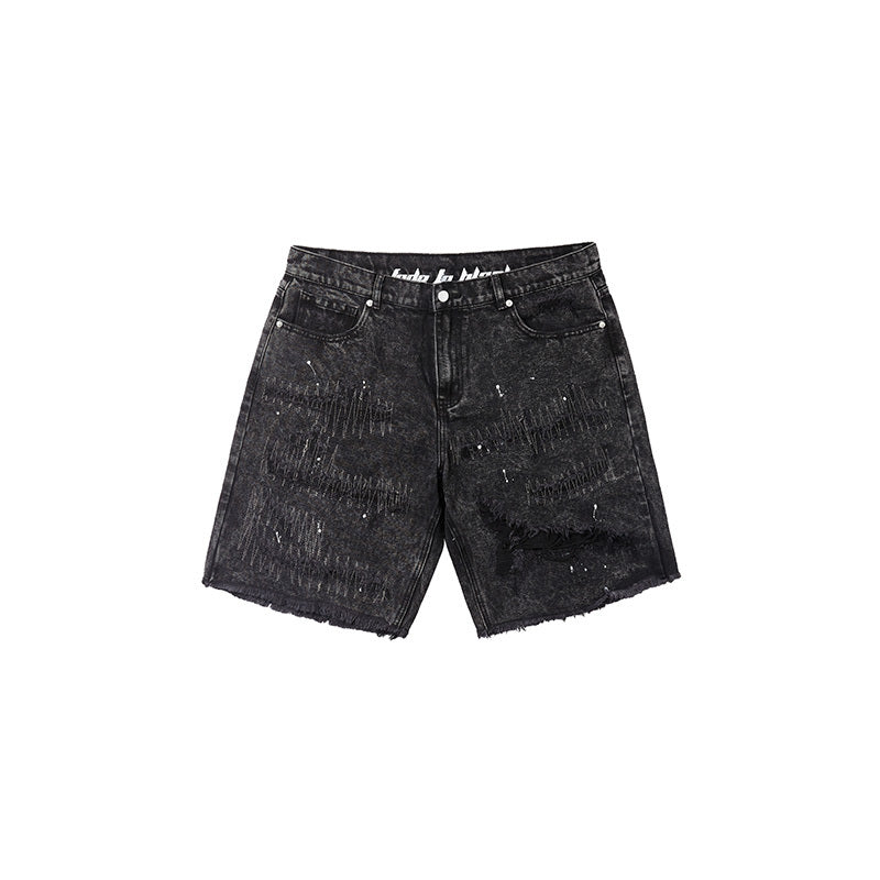 HOLES WASHED DENIM SHORT