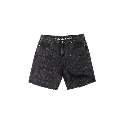 HOLES WASHED DENIM SHORT