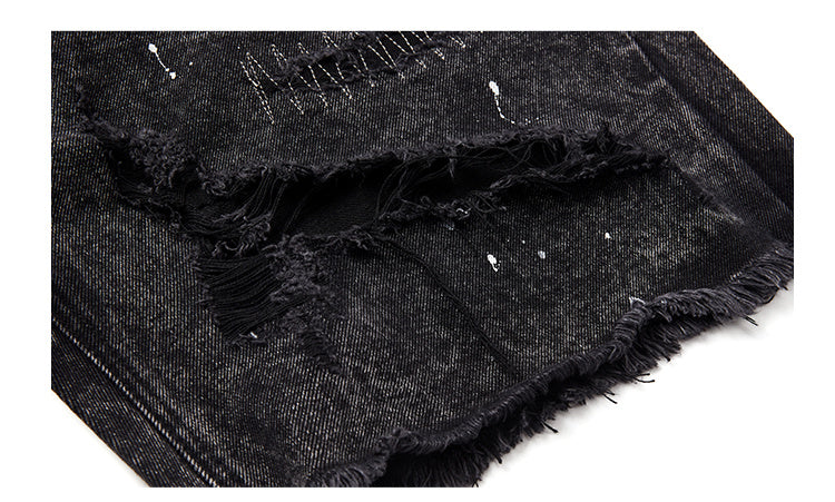 HOLES WASHED DENIM SHORT