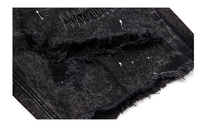 HOLES WASHED DENIM SHORT