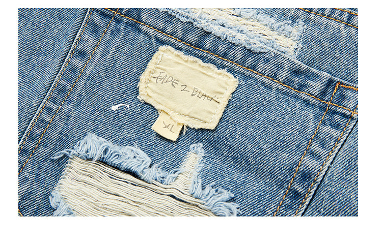 HOLES WASHED DENIM SHORT