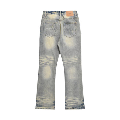 DISTRESSED SCRATCHES DENIM STRAIGHT-LEG PANT