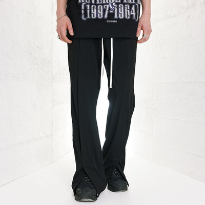 Draping Effect Casual Hem Slit Straight Trousers Men